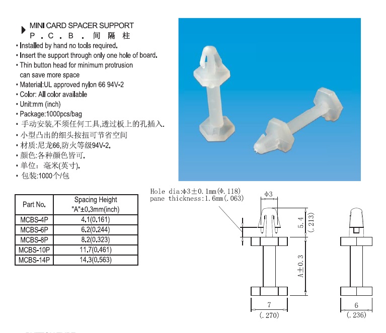 MINI CARD SPACER SUPPORT P. C. B. MINI CARD SPACER SUPPORT P. C. B.